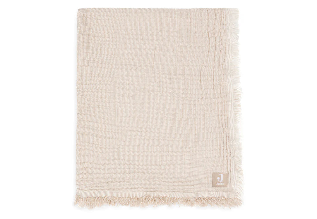 Jollein Muslinfilt 75x100cm Fringe Stripe Biscuit GOTS