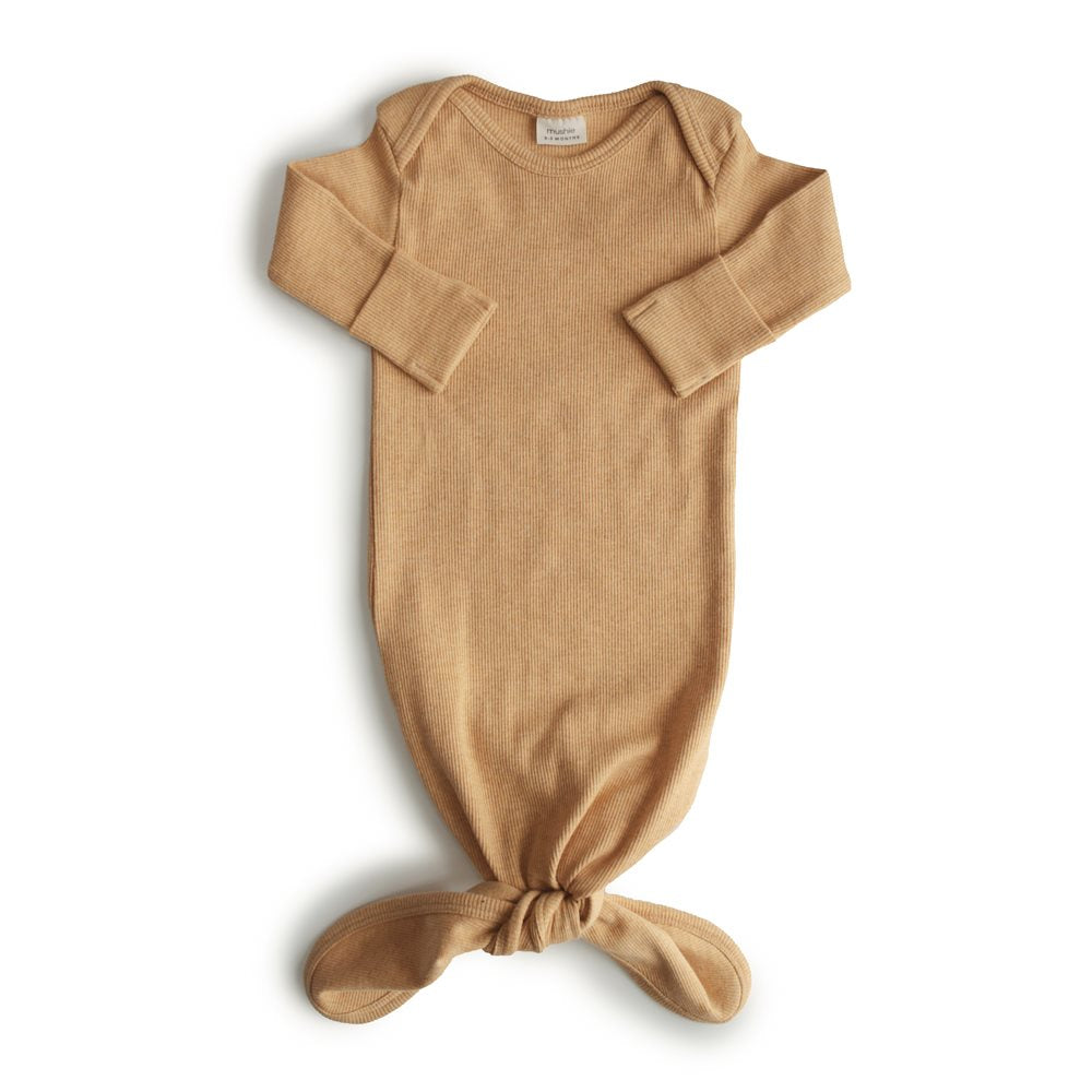 Mushie Ribbad Baby Grown Sovpåse Mustard Melange