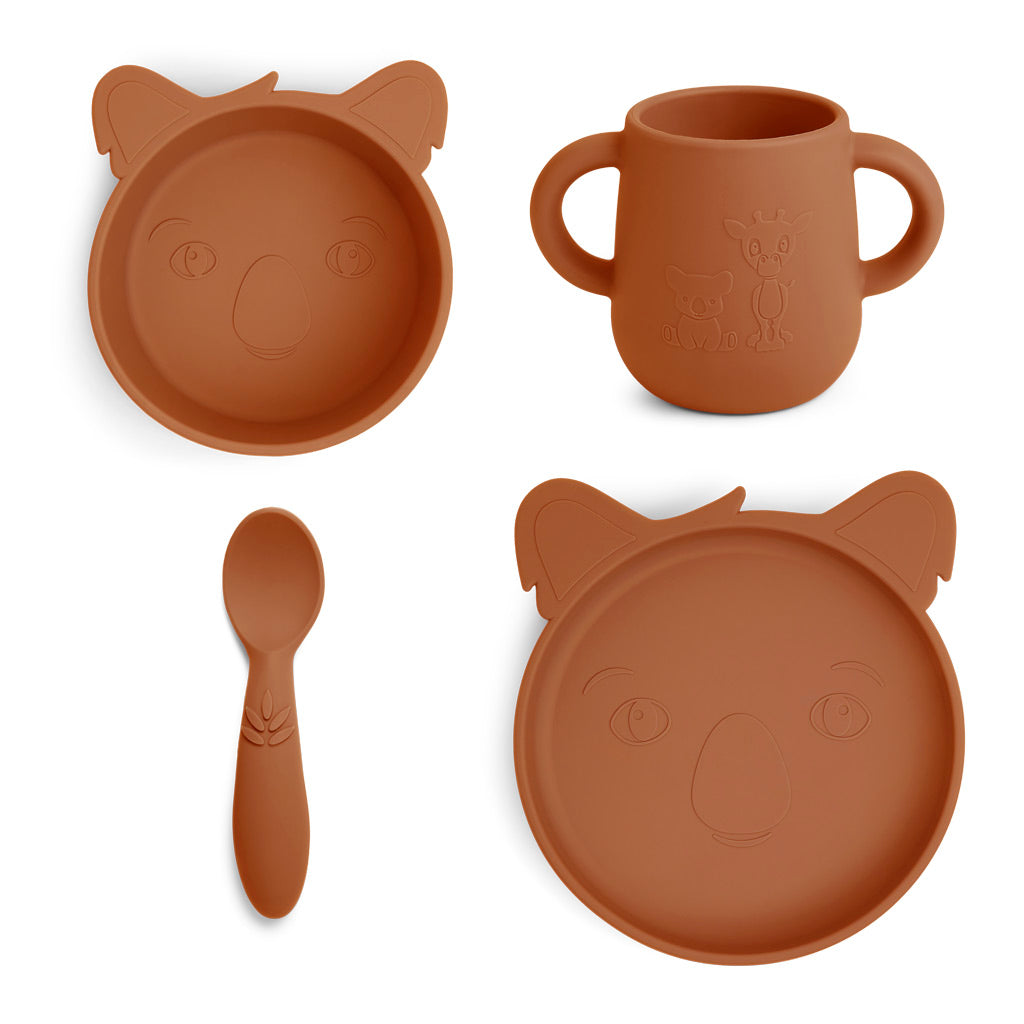 Nuuroo Lykke Middagsset I Silikon 4-Pack Koala Caramel Café