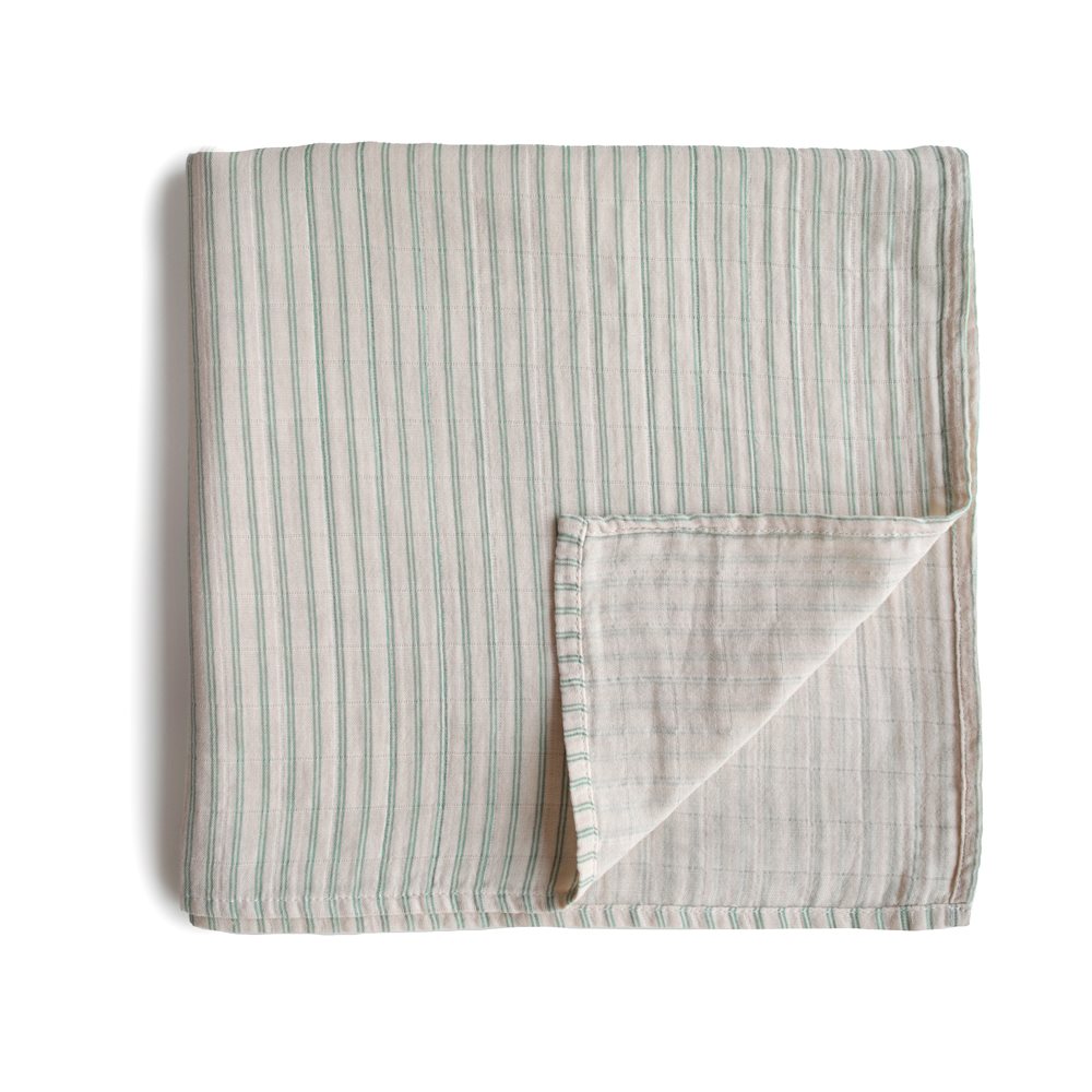 Mushie Tunn Babyfilt Swaddle Sage Stripe