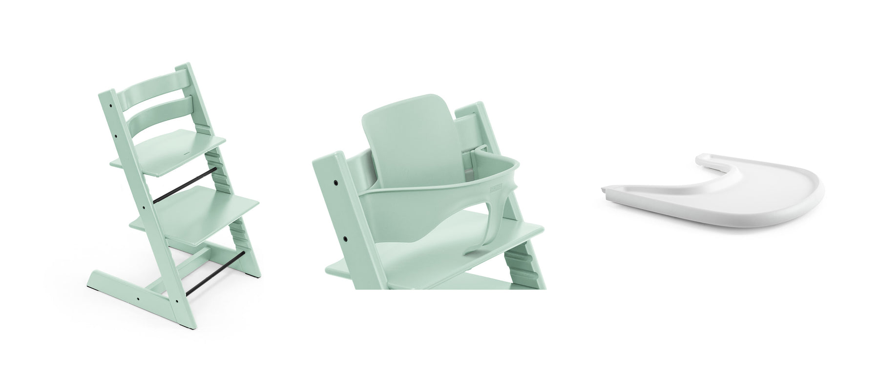 Stokke Tripp Trapp Stol + Babyset + Bricka Soft Mint/Vit