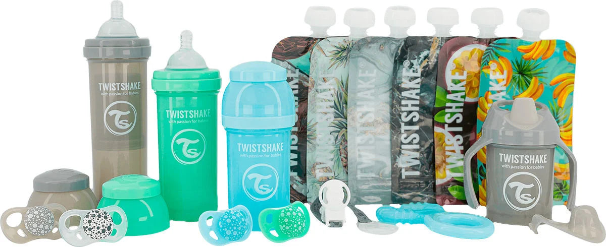 Twistshake Baby Bottle Kit, Blå/Grön/Grå