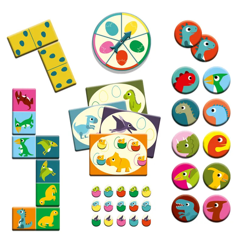 Djeco Dinosaurier 3 i 1 spel, Domino, Bingo, Memory